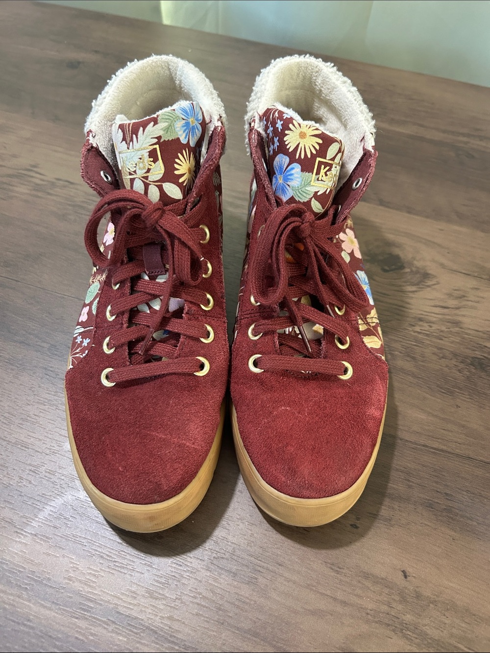 Keds Burgundy Floral High-Top Sneakers with Sherpa Collar - Picture 4 of 4